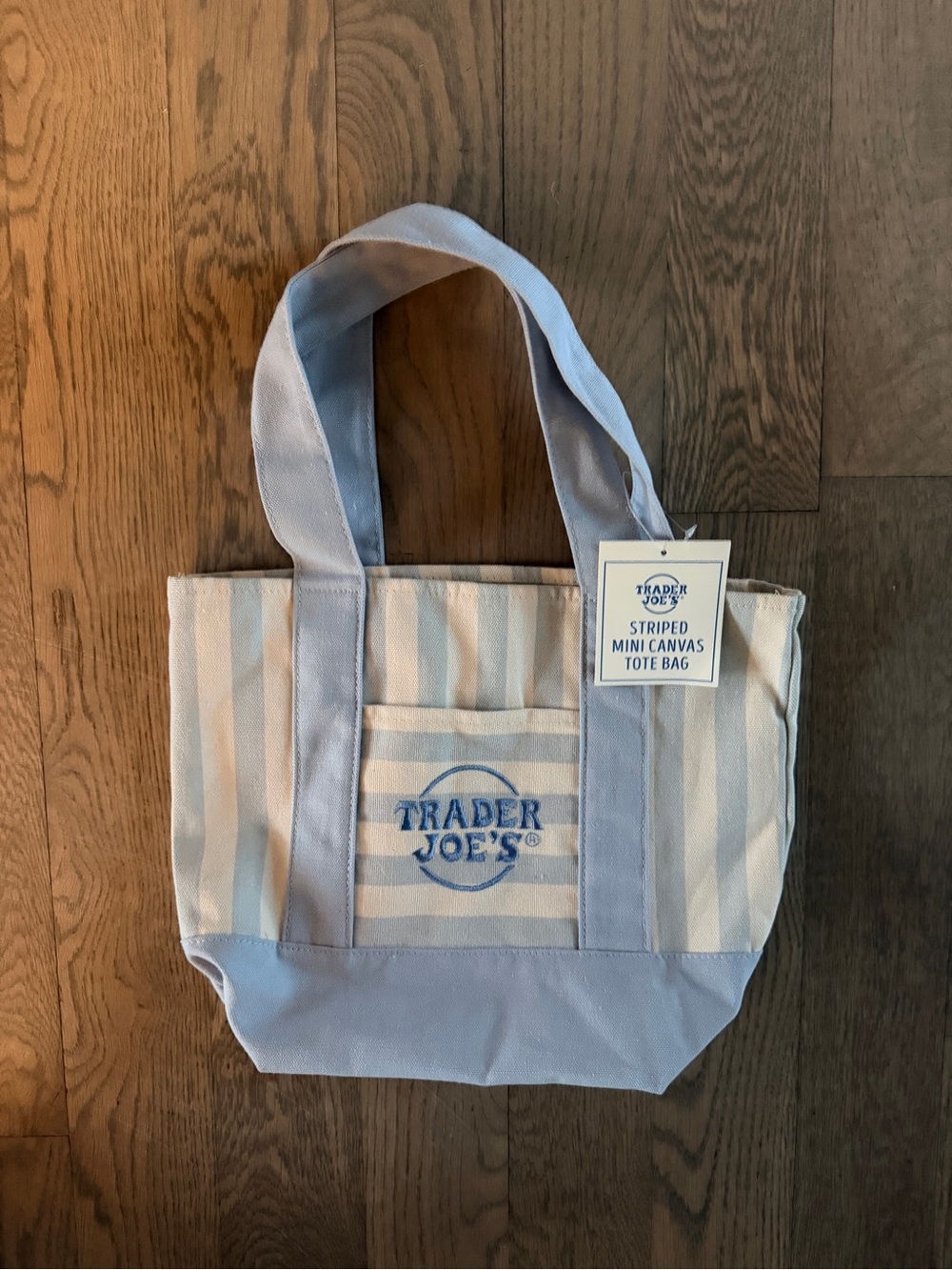 Trader Joe's Striped Mini Canvas Tote Bag - Light Blue & Cream
